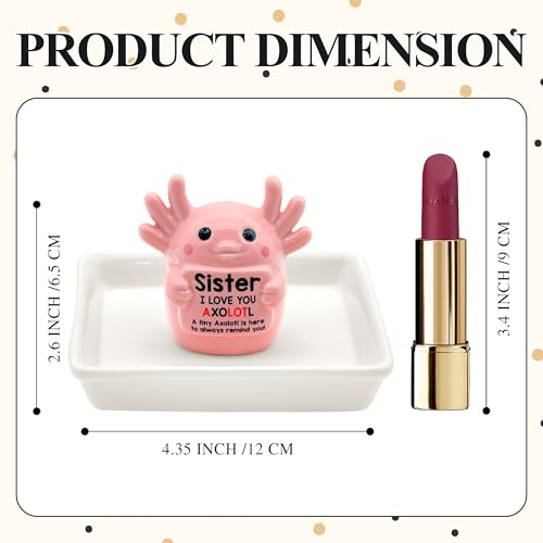 Sister Birthday Gifts for Sister, Pink Ceramic Axolotl Ring Holder Dish | Cute Pink Axolotl Jewlery Tray with 'I love you axolotl' Birthday Christmas Gift for Sister from Brother - style: Axolotl Sister