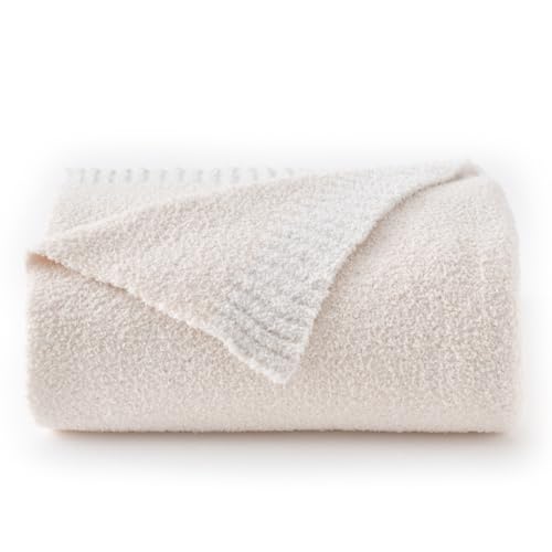Chunky Knit Boucle Throw Blanket, Soft Washable Coastal Blanket for Bed Couch, Lightweight Cozy Oversized Feather Knit Blanket Indoor Outdoor for Sofa (Ivory White, Twin 60"x80") - color: Ivory White, size: Twin 60"x80"