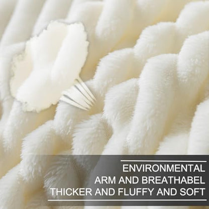 Richave Cuddly Blanket Twin Size,Premium Lightweight Anti-Static Fluffy Fleece Blanket with Striped Pattern for Twin/Twin XL Extra Long Bed, 66x90 Inches,Cream - color: Cream, size: Twin (90-Inch-by-66-Inch)
