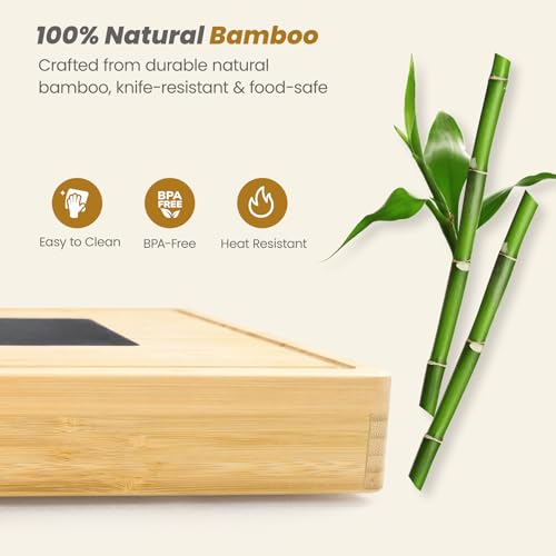 Extra Large Bamboo Charcuterie Board, 3-Layer Pull-Out Cheese Trays | 33.7"x15.7" 3-Layer Pull-Out Cheese Board with Slate Plate, Knife Set, Bowls, Ideal for Home Parties and Housewarming Gifts - color: Natural Bamboo
