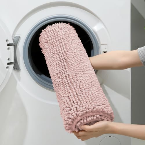 HOMEIDEAS 3 Pieces Bathroom Rugs, Extra Large Ultra Soft Non Slip Absorbent Chenille Toilet Bath Mat Set (Dusty Pink) - color: Dusty Pink, size: 17"x24"+20"x32"+U Shape 20"x24"