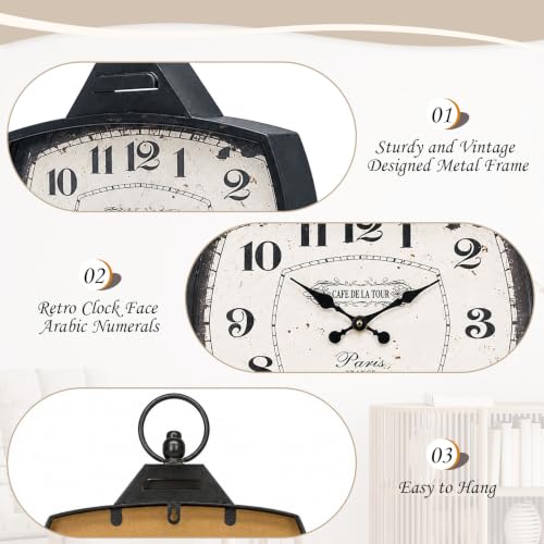 Retro Rectangle Wall Clock, Battery Operated Silent Black Farmhouse Wall Clocks, Antique Old Design Style, Wall Clocks for Living Room,Kitchen,Bedroom,Office (17" H x 15" W) - color: Black-15"×17"