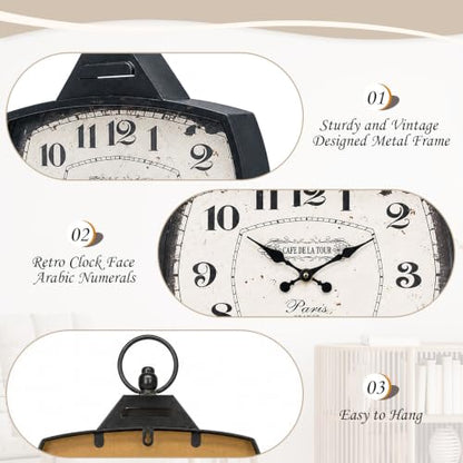 Retro Rectangle Wall Clock, Battery Operated Silent Black Farmhouse Wall Clocks, Antique Old Design Style, Wall Clocks for Living Room,Kitchen,Bedroom,Office (17" H x 15" W) - color: Black-15"×17"