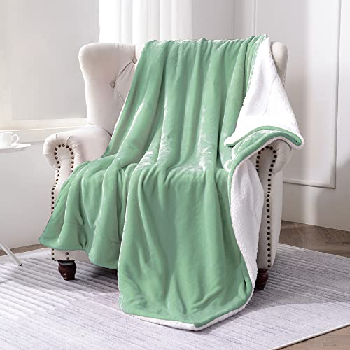 Sherpa Fleece Throw Blanket, Celadon, 50x60 inches | Double-Sided Super Soft Luxurious Plush Blanket Throw Size - color: Celadon, size: 50"×60"