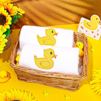 FYSUIMU 2Pcs Rubber Ducky Hand Towels Cotton Embroidered Bathroom Towels Yellow Duck Absorbent Bath Towel for Hand Drying Cleaning Cooking, 29.6 x 13.8 Inch - color: White