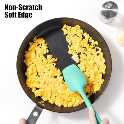 Doosu 7in Kitchen Tong for Cooking - 600°F Heat Resistant Food Tong with Non-Scratch Silicone Tips & 600°F Heat Resistant Silicone Spatula Set of 2 for Kitchen Cooking Baking Stirring (Aqua Sky)