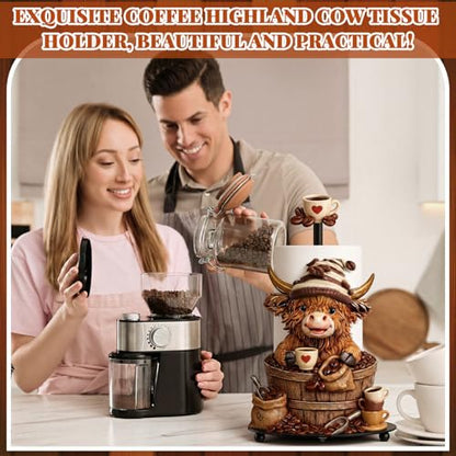 Coffee Beans Highland Cow Paper Towel Holder Coffees Kitchen Decor Farmhouse Metal Highland Cow Bar Accessories Stand with Round Base for Home Bathroom Countertop Toilet Caffee Lover Gifts - style: Coffee Beans