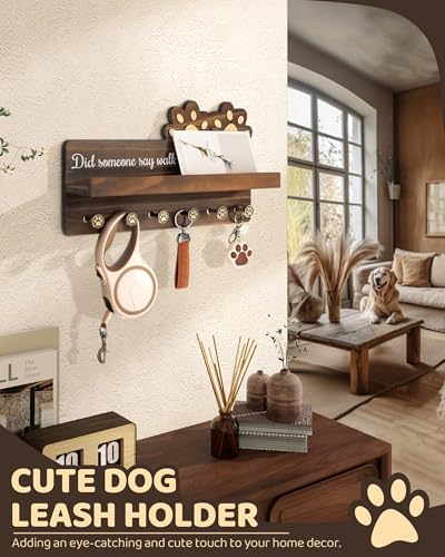 MTERSN Cute Dog Leash Holder for Wall for Pet Station Organizer, Brown - color: Brown