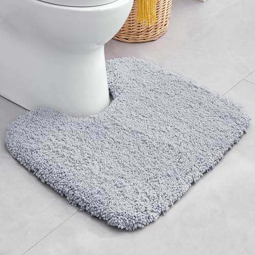 Toilet Rugs U-Shaped Mat 24x22, Contour Bathroom Mat - Ultra Soft & Absorbent Microfiber, Quick-Dry, Machine Washable with High Density Foam Latex Non Slip Backing, Silver Grey - color: Silver Grey, size: 24" X 22"(Toilet Rug)