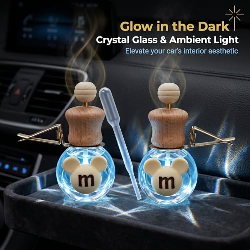 2 Pack Bear Car Vent Clip Diffuser Refillable Glass Bottle | Wood cap glass bottle with dropper, DIY essential oil freshener for car wardrobe bathroom home - size: Bear-A4 - 2PCS