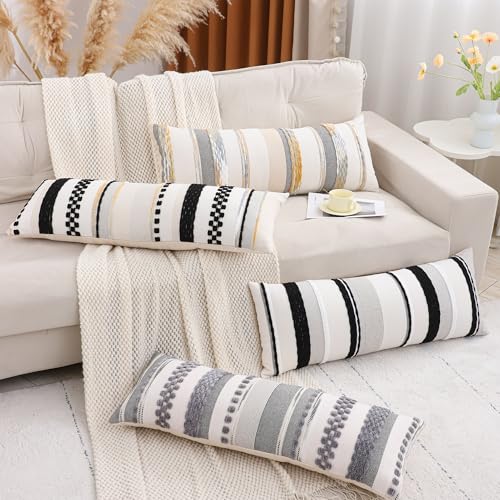 14x36 Gray Throw Pillow Cover Boho Lumbar Pillow Cover | 1 Piece,Durable Fabric,Stripe Pillow Cover,Farmhouse Cushion Case,Chenille Pillow Case,Neutral Pillowcase for Sofa Couch Bed - color: Gray Stripe, size: 36" x 14" (Pack of 1)