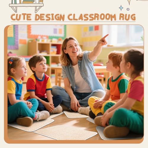 12Pcs Square Classroom Carpet Cushion,Back to School Floor Mat with Anti-Slip Particles Suitable for classrooms, Schools and kindergartens Home Family Learning and Discussion Room - color: Linen Color