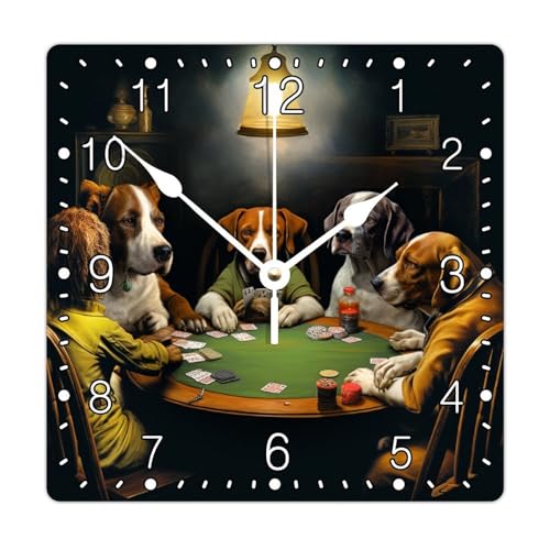 Funny Dog Playing Poker Wall Clock Dog Mom Dad 10 Inch Wall Clocks Battery Operated Silent Farmhouse Decor Retirement Living Room Decor Gift for Man Woman Friend Anniversary - color: Style-7, size: 10x10 in
