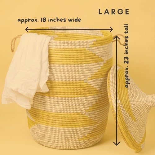 Large Wicker Basket, Yellow and White, 18 Inch Wide, 23 Inch Tall - color: Yellow White