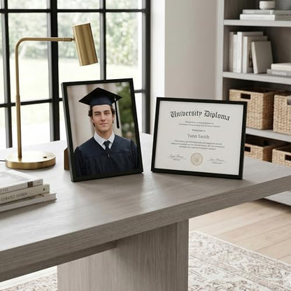 Americanflat 8.5x11 Picture Frame with Shatter-Resistant Glass - Streamline Collection - Thin Border Photo Frame for Tabletop and Wall Display - Hanging Hardware and Easel Stand Included - Black | Shatter-resistant glass, wall or tabletop display with inc
