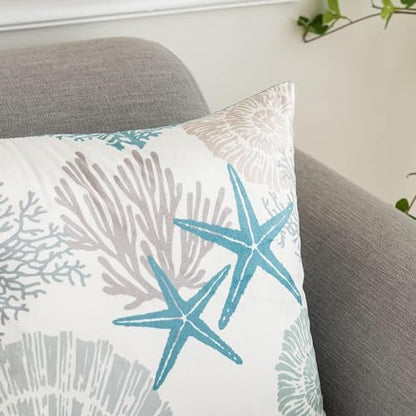 Coastal Pillow Covers Set of 2, 20x20, Blue | Soft Velvet Touch, Beach Nautical Starfish Ocean Themed, Decorative Pillow Cases for Bedroom Living Room Sofa - size: 20" x 20" (Pack of 2)