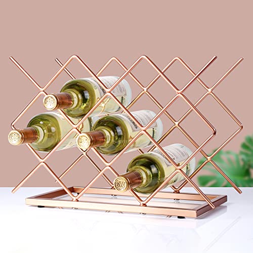 Countertop Wine Rack - 10 Bottle Freestanding Modern Rose Gold Metal Small Wine Rack - Tabletop Wine Holder Stand for Cabinet, Pantry, Wine Bottle Storage… - color: D-rose Gold 10btl