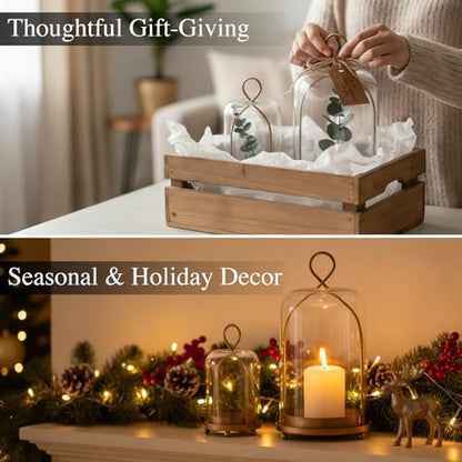 Hurricane Glass Candle Holders, Modern Farmhouse Coffee Table Decorations, Candle Holders for Pillar Candles Set of 2, Decorative Candle Lanterns, Antique Large Candle Holder for Gifts