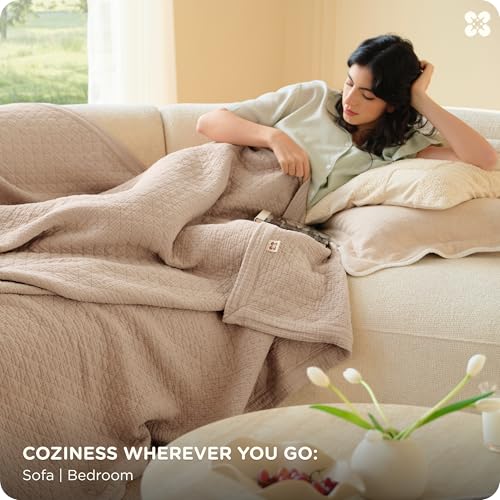 Bedsure PureWoven 100% Cotton Muslin Blanket 8-Layer, King, Taupe | 108" X 90", Breathable, Moisture-Wicking, All-Season, Softens After Wash, 460 GSM, Gauze Bedding, Low Shedding, for Adults - color: Taupe, size: King