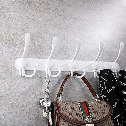 GlazieVault White Coat Hooks for Wall - Stainless Steel Coat Racks (2 Pack) - Heavy Duty White Coat Hooks Wall Mounted - Premium Design Rust Free White Coat Hangers Wall Hoks - style: White Tri