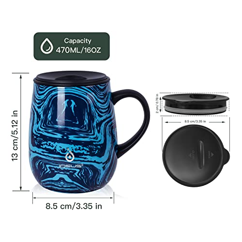 Ideus 16 oz Insulated Coffee Mug with Handle and Lid, Double Wall Stainless Steel Vacuum Thermal Coffee Mug, Travel Coffee Cup Thermal Cup for Home and Office (Blue Zebra, FUJI DAWN) - color: Blue Zebra