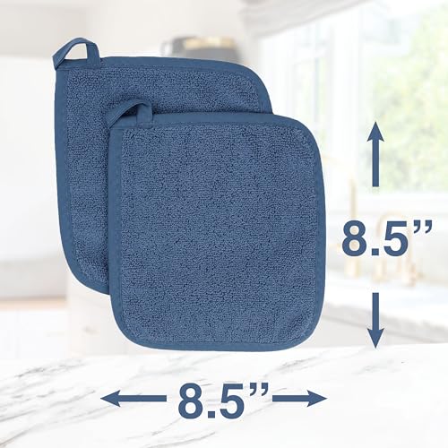 RITZ Terry Potholder & Hot Pad: Unparalleled Heat Resistant, Durable 100% Cotton – Ergonomically Designed for Optimal Grip – Easy-Care Machine Washable – 4-Pack, Federal Blue - color: Federal Blue, size: 4-Pack
