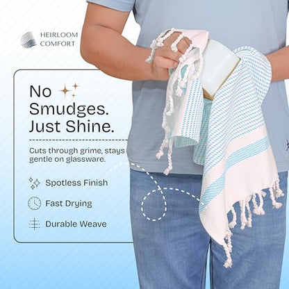 Aqua Blue Turkish Kitchen Towels 16x26 Inch, 3 Pack, 100% Cotton, Super Absorbent, Fast Dry, Machine Washable, Dish Towel with Tassels for Drying Dishes, Cleaning, Everyday Use - color: Aqua Blue, style: 3 Pack