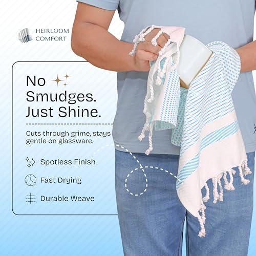 Aqua Blue Turkish Kitchen Towels 16x26 Inch, 5 Pack, 100% Cotton, Super Absorbent, Fast Dry, Machine Washable, Dish Towel with Tassels for Drying Dishes, Cleaning, Everyday Use - color: Aqua Blue, style: 5 Pack