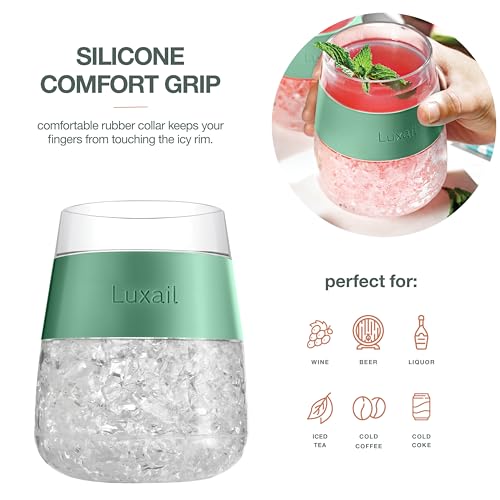 luxail Wine Glasses, Plastic Wine Glasses Set of 2, Wine Gifts, Double Wall Insulated Freezer Tumbler, Stemless Freezer cups for Red and white Wine, 8.5 Oz, Sage Green - color: Sage Green