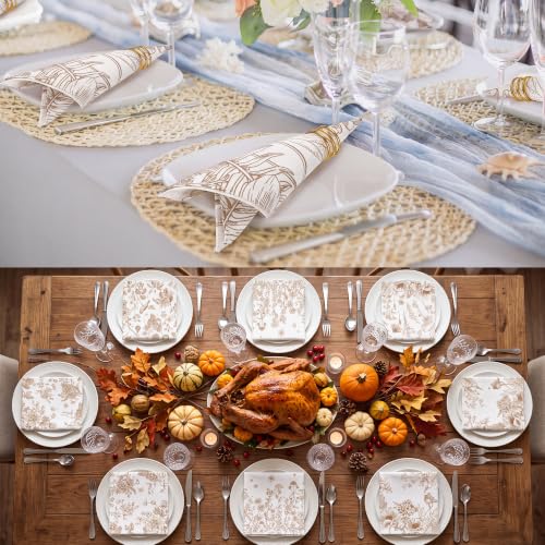 Kochorie 12 Pieces Fall Floral Cloth Napkins, 18 x 18 Inch Brown Reusable Soft Fabric Napkins, Autumn Table Dinner Napkin for Fall Thanksgiving Tea Party Holiday Home Kitchen Wedding Restaurant - color: Brown