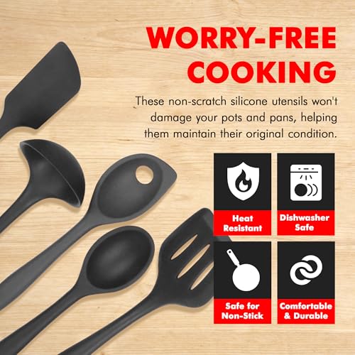 Chef Craft Premium Silicone Kitchen Tool and Utensil Set, 5 Piece, Black - color: Black, size: 5 Piece Set