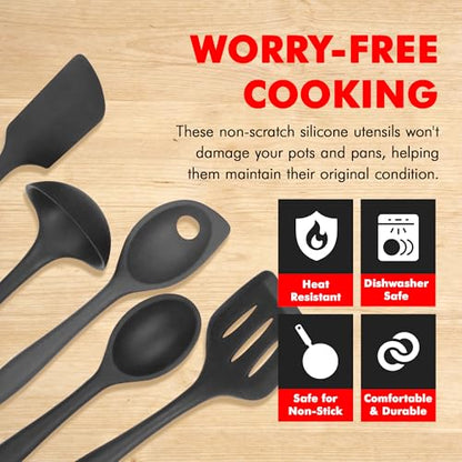Chef Craft Premium Silicone Kitchen Tool and Utensil Set, 5 Piece, Black - color: Black, size: 5 Piece Set