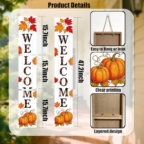 Vertical Wooden Fall Welcome Porch Sign,Rustic Autumn Porch Standing Sign,Decorative Leaning Sign for Front Entrance,Farmhouse Style Outdoor Welcome Decoration-47.2" H.