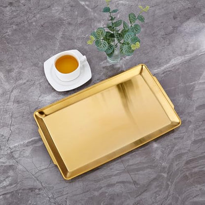 15.8" x 9.5" Large Serving Platters, Stainless Steel Heavy-Duty Large Serving Trays, Gold Rectangular Plates for Food, Fruit, Party, Wedding, Christmas, Chip and Scratch Resistant - color: Gold-15.8" X 9.5"