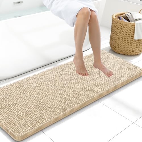 Arotive Bathroom Rugs 47x17, Soft Absorbent Shaggy Chenille Bath Rugs | Beige, Machine Washable Rubber Backing Bath Mats for Bathroom Floor Tub and Shower Home Decor Accessories - color: Beige, size: 47" X 17"