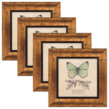 XUANLUO 5x5 Picture Frames Set of 4 Rustic Retro Photo Frame with HD Plastic Cover for Wall Mount and Tabletop Display Family Friends Wedding Gift - color: Gold-4pcs, size: 5 x 5 inch