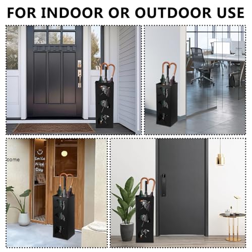 Metal Umbrella Holder Square Umbrella Stand Rack for Entryway Freestanding Rain Collection Umbrella Organizer Heavy Canes Walking Sticks Stand Rack for Indoor Home Office, 6.4" x 6.4" x 16.3", Black