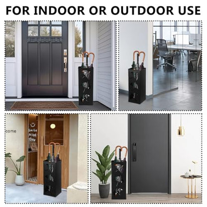Metal Umbrella Holder Square Umbrella Stand Rack for Entryway Freestanding Rain Collection Umbrella Organizer Heavy Canes Walking Sticks Stand Rack for Indoor Home Office, 6.4" x 6.4" x 16.3", Black