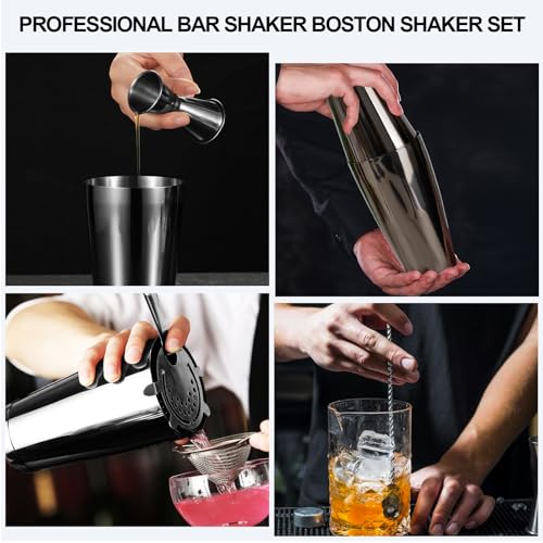 Mwellewm Cocktail Shaker Boston Shaker Set 15 Pcs Professional Bartender Kit Bar Shaker Stainless Steel Drink Shaker Bartending Beginner Martini Shaker Tin Mixed Alcohol Shaker Tool(Black) - color: Black