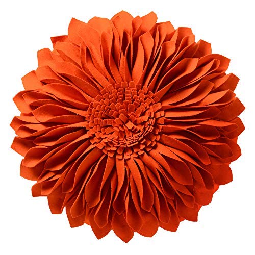 JWH 3D Flower Throw Pillow Cover, Orange Red, 14 Inch | Handmade Floral Accent, Sunflower Design, Bed Couch Bedroom Chair Pops