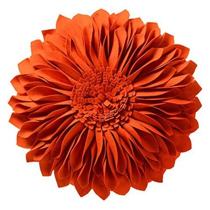 JWH 3D Flower Throw Pillow Cover, Orange Red, 14 Inch | Handmade Floral Accent, Sunflower Design, Bed Couch Bedroom Chair Pops