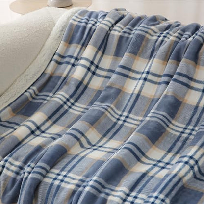 PU MEI Sherpa Blanket Twin Plaid Thick Bed Blanket, 60”*80” Super Soft Flannel Fuzzy Fleece Reversible Velvet Plush Warm Blanket for Couch (Blue White Check) - color: Blue White Check, size: 60"*80"