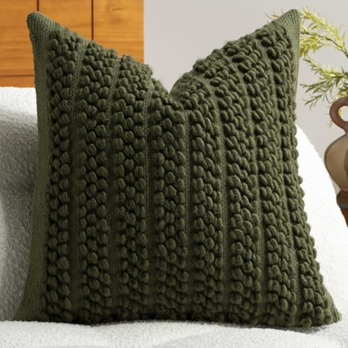 Wool Boucle Throw Pillow Cover Premium Chic Accents Square Textured Decorative Pillow Case for Living Room Couch Sofa Home Decor 18"x18" Olive Green - color: Olive Green, size: 18" x 18" (Pack of 1)