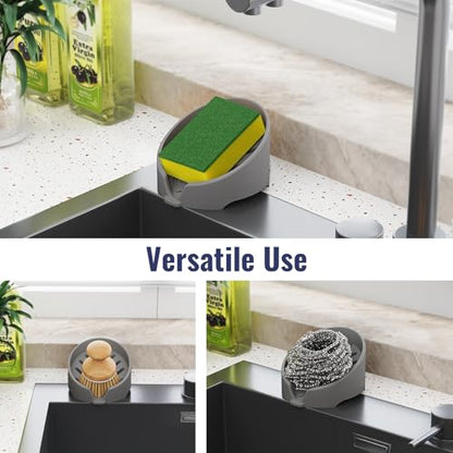 NiHome Silicone Sponge Holder for Kitchen Sink, Fits Scrub Daddy Mommy | Self-Draining Dispenser Organizer Tray, Sink Caddy Countertop Fits Soaps, Scrubber, Dishwasher Safe, Includes Brush - color: Dark Gray