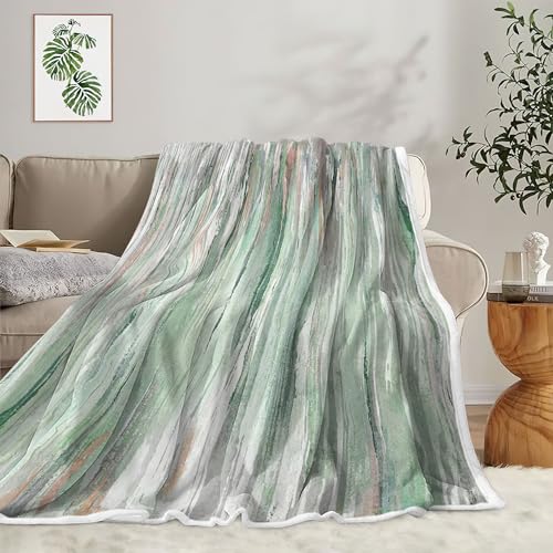 JAWO Sage Green Throw Blanket, Green Blankets Abstract Soft Fleece Blankets for Couch Sofa Bedroom, Morden Navy green teal Cooling blanket for Women Girls Gifts, 50X60 - color: Green, size: 50X60
