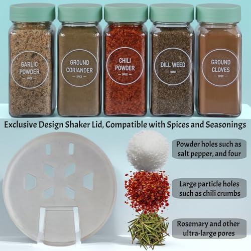 Spice Jars with Labels - 24 Glass Spice with Shaker Lids & Airtight Plastic Caps - 4oz Complete Seasoning Containers Organizer Set for Cabinet, Drawer & Rack (Light Green) - color: Light Green