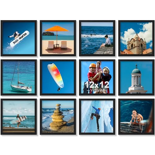 Vittanly 12x12 Picture Frames Set of 12 for Wall Mounting, Black | Display Pictures 8x8 with Mat or 12x12 without Mat for Wall Mounting, Square Photo Frames for Home Decor, Engineered Wood - color: Black, size: 12x12