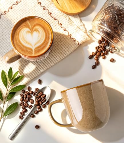 LERATIO Ceramic Coffee Mugs Set of 6,12oz Handmade Coffee Mugs Set | Large Handle for Cappuccino/Latte/Tea/Hot Cocoa,Oven &Dishwasher & Microwave Safe-Chestnut - color: Chestnut