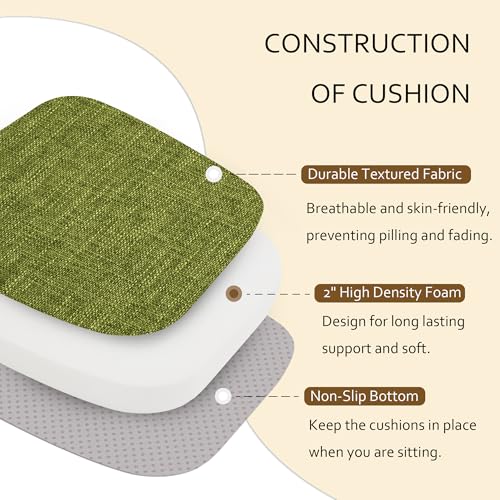 ELFJOY Non-Slip Chair Cushions for Dining Chairs Green 16.7"x16" | 4 Pack, with Ties and Washable Cover, U Shape, Breathable Fabric, for Kitchen Dining Office Folding Chairs，Comfortable - color: Green