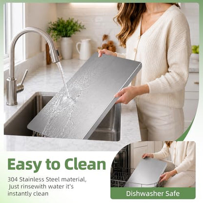 50*40cm/19.7*15.8inches L-Shaped Counter Cutting Board with Lip for Kitchen | Metal Cutting Board 304 Stainless Steel,Double-Sided Use Chopping Board - Perfect for Baking,Bread,Meat,Fruits,Vegetables - size: 19.7"L x 15.8"W